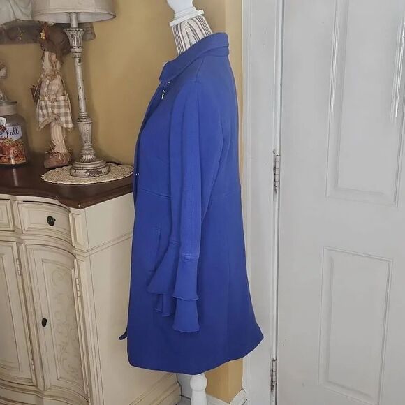 INC international concepts blue coat ruffle sleeves women's size Large - Picture 3 of 6